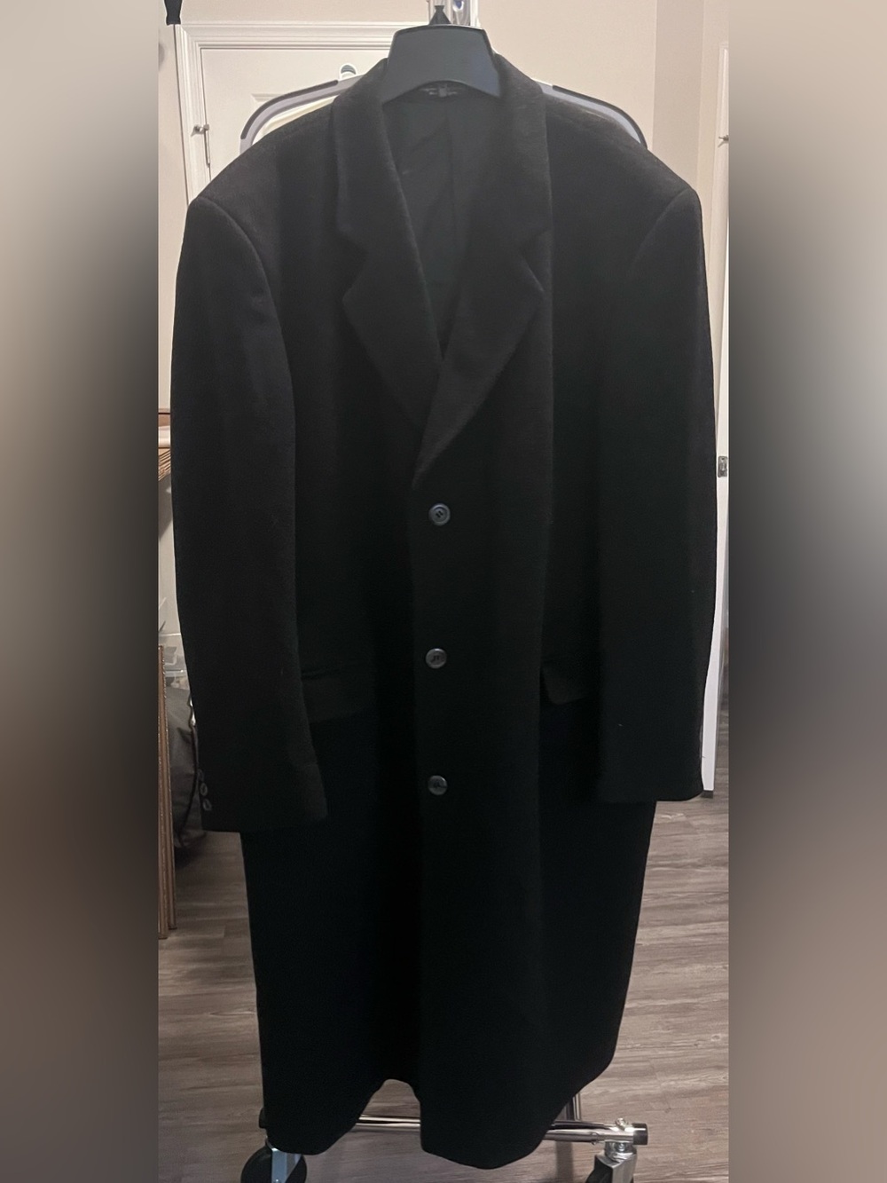 Silver Cloud Black Men's Overcoat - Cashmere Blend size 48